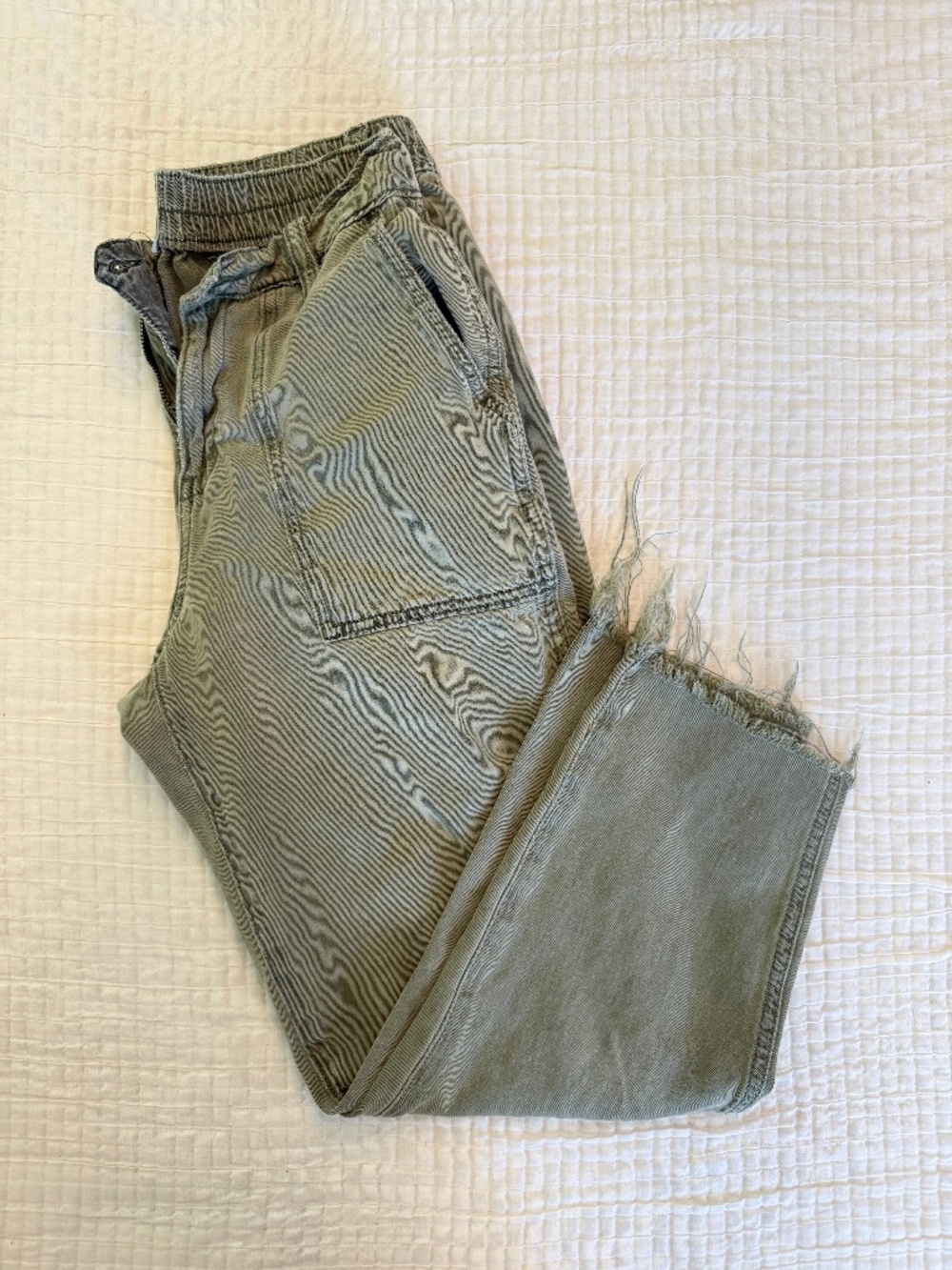 Aerie Olive Green Raw Hem Utility Jeans